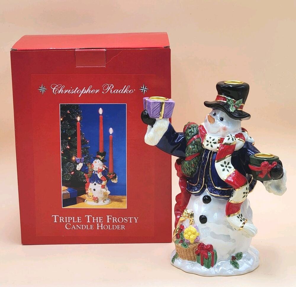 Christopher Radko Triple the Frosty Candle Holder 10.5" Rare Original Box VTG